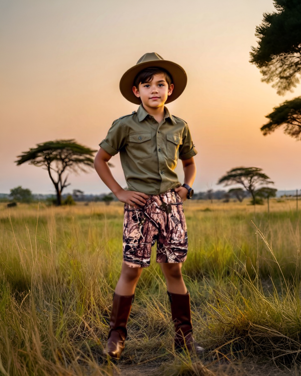 Wildebees Elasticated Sekelbos Camo Shorts (Boys)